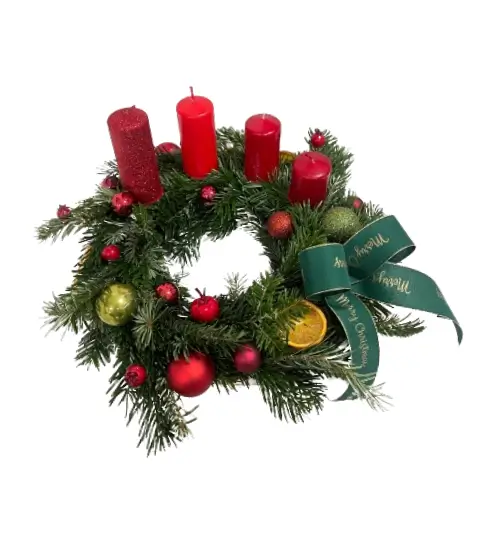 Adventní věnec červeno zelený Ø 25cm