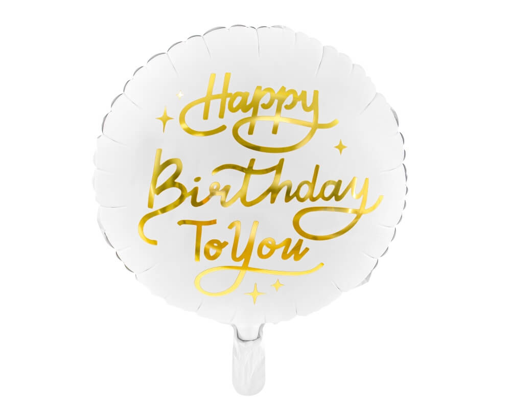 Foliový balónek bílo zlatý Happy Birthday +HELIUM