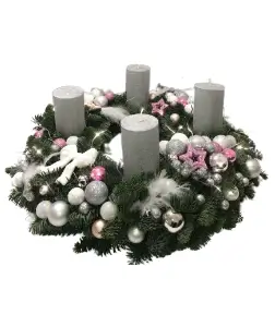 Adventní věnec stříbrno růžový Ø 50cm