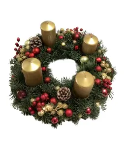 Adventní věnec červeno zlatý Ø 25cm