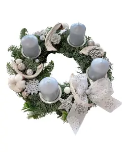 Adventní věnec bílý přírodní Ø 25cm