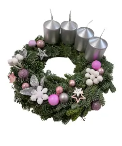Adventní věnec stříbrno růžový Ø 25cm 