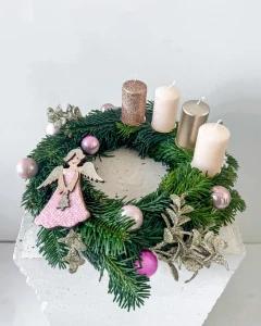 Adventní věnec růžovo zlatý Ø 25cm
