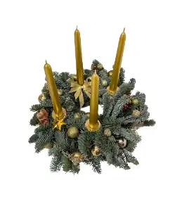 Adventní věnec zlatý s vysokými svíčkami Ø 25cm
