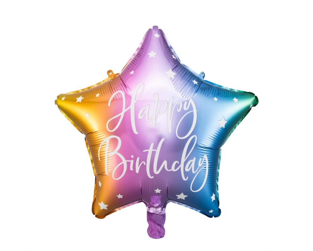 Foliový balónek Hvězda barevná Happy Birthday +HELIUM
