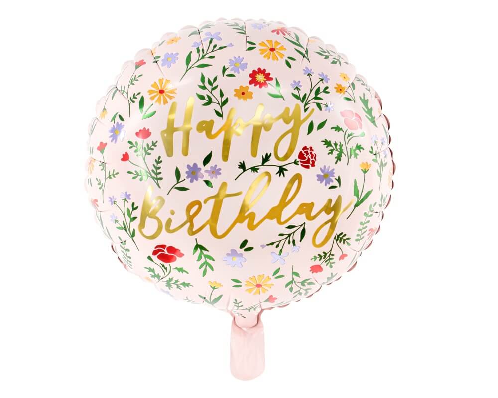 Foliový balónek květinový Happy Birthday +HELIUM