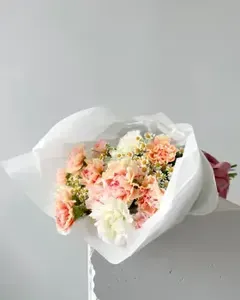 Kytice světlých karafiátů a heřmánku