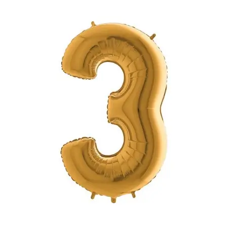 Zlatý fóliový balónek 1m číslo 3 +HÉLIUM