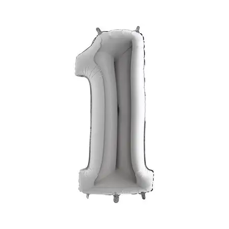 Stříbrný fóliový balónek 1m číslo 1 +HÉLIUM