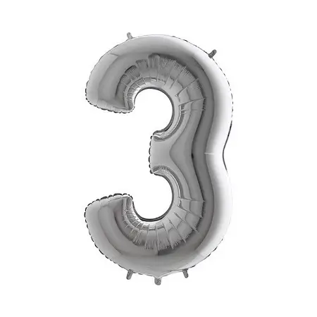 Stříbrný fóliový balónek 1m číslo 3 +HÉLIUM