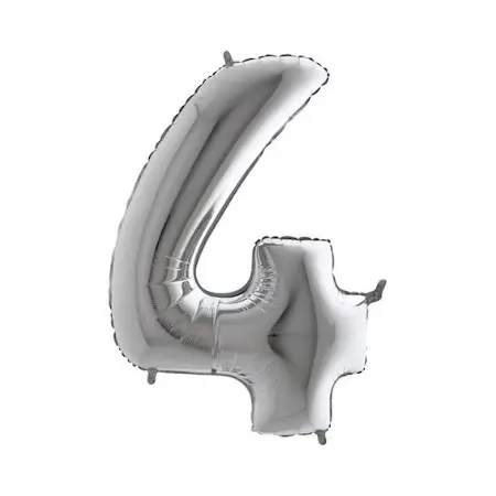Stříbrný fóliový balónek 1m číslo 4 +HÉLIUM