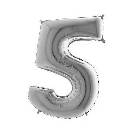 Stříbrný fóliový balónek 1m číslo 5 +HÉLIUM