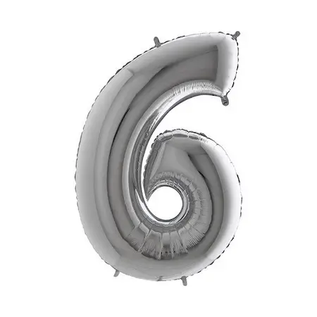 Stříbrný fóliový balónek 1m číslo 6 +HÉLIUM