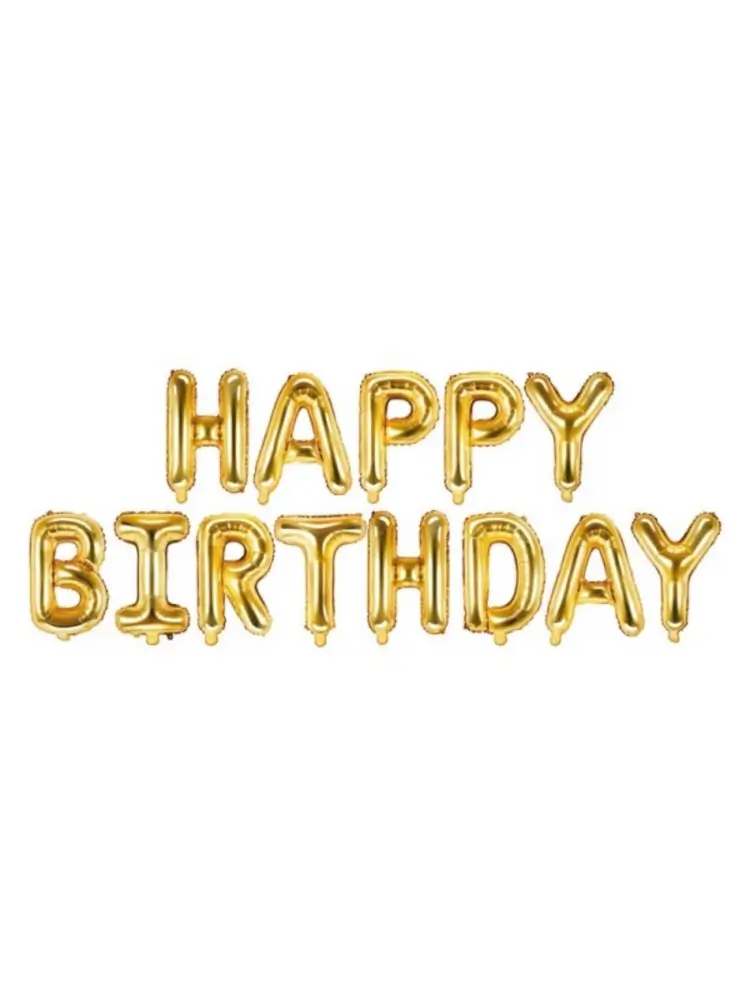 Balónek zlatý foliový nápis Happy Birthday 