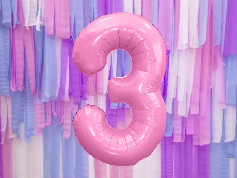 Foliový balónek číslice 3 růžová 86cm +HELIUM
