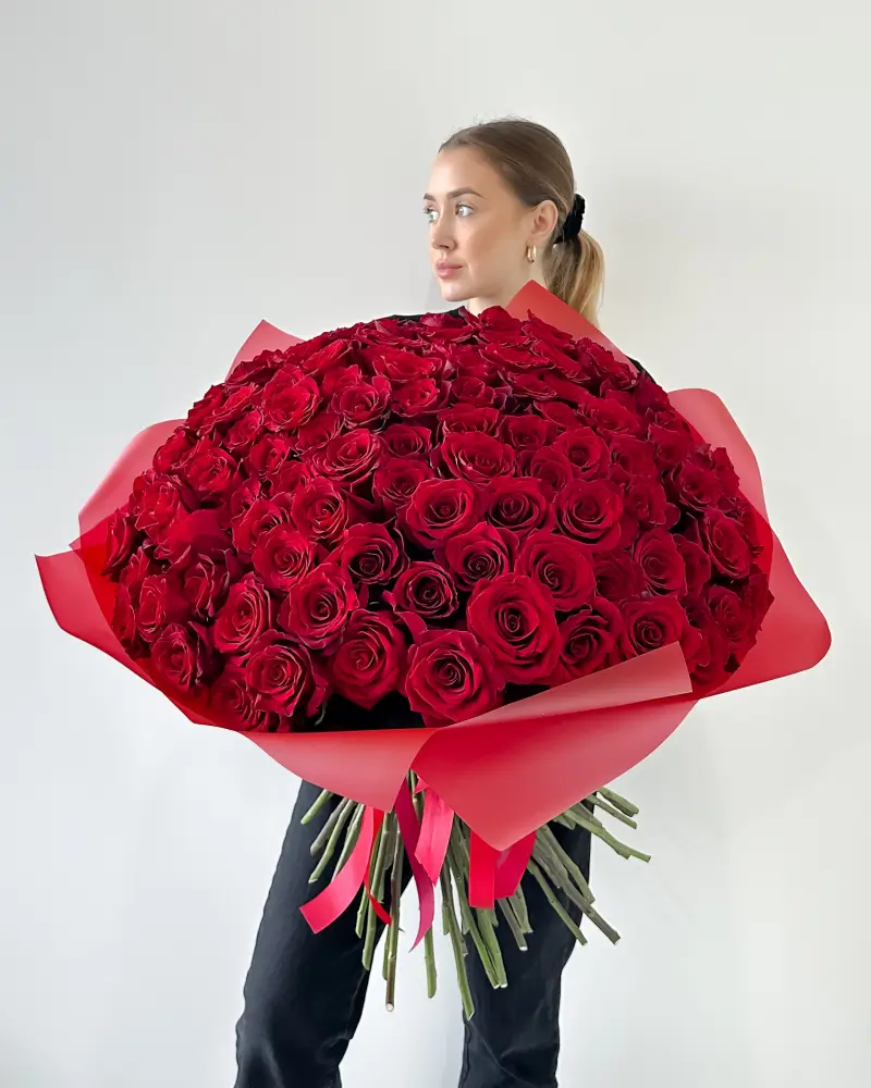 Exkluzivní kytice 101 červených růží XXL 70cm