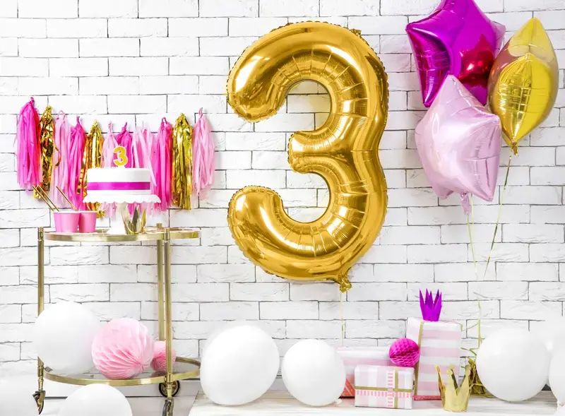 Foliový balónek číslice 3 zlatá 86cm +HELIUM