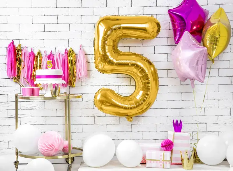 Foliový balónek číslice 5 zlatá 86cm +HELIUM