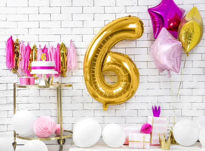 Foliový balónek číslice 6 zlatá 86cm +HELIUM