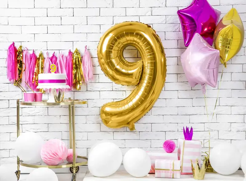 Foliový balónek číslice 9 zlatá 86cm +HELIUM