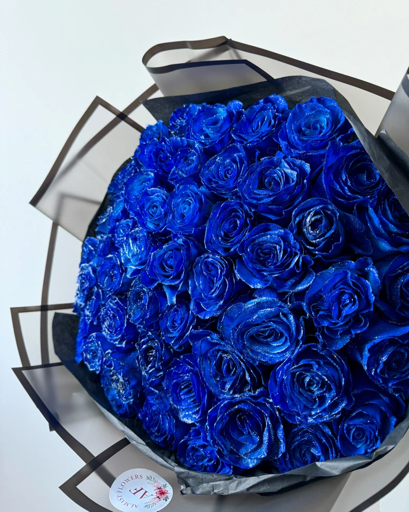 Exkluzivní kytice modrých třpytivých růží 