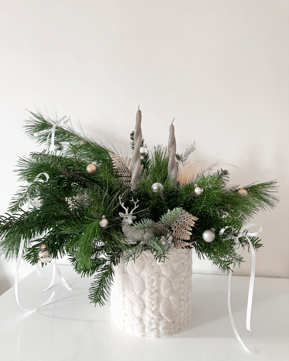Vánoční flower box Champagne se svíčkami