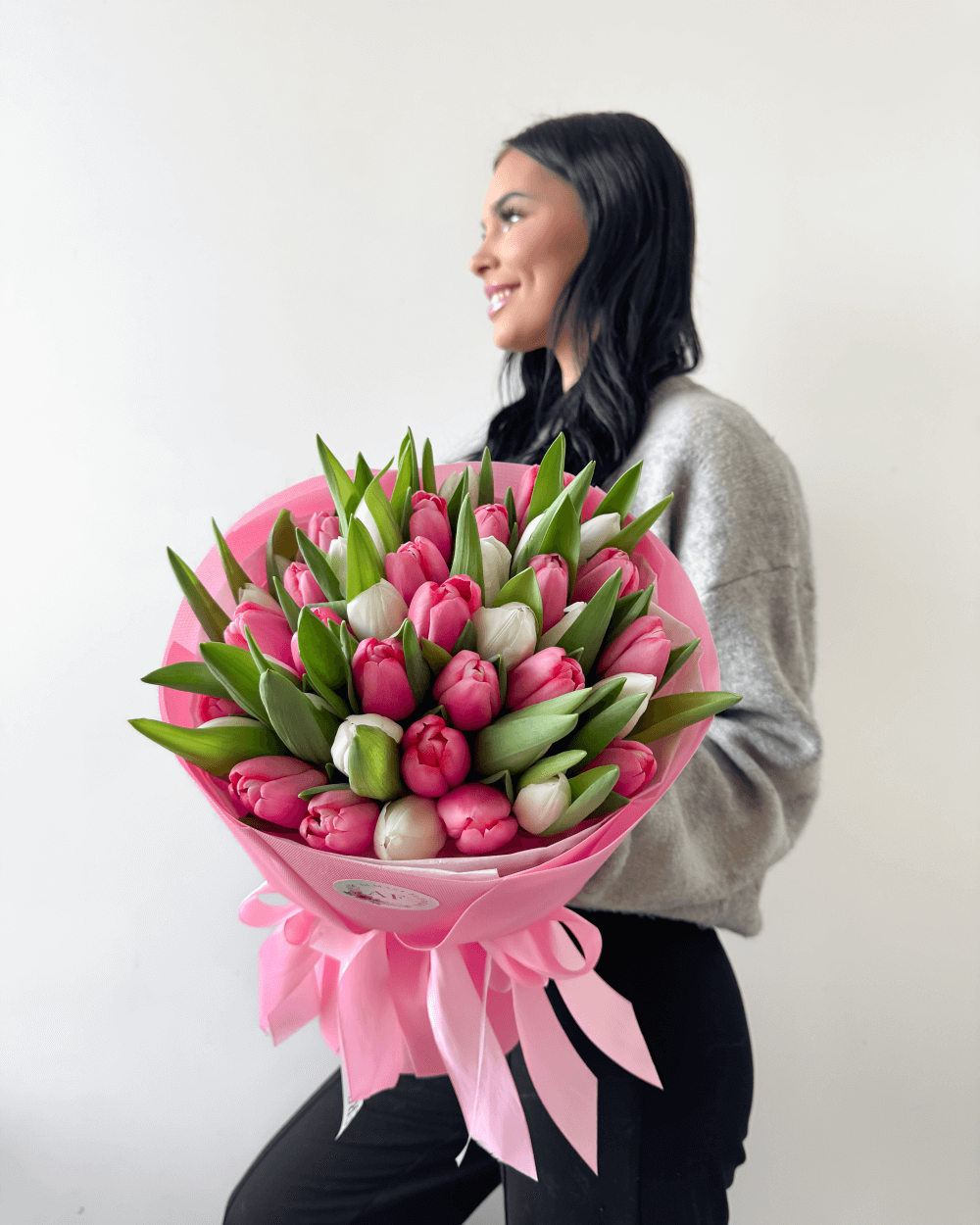 Kytice tulipánů růžové a bílé