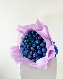 Kytice pivoňkových modrých vesmírných tulipánů