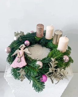 Adventní věnec růžovo zlatý Ø 25cm