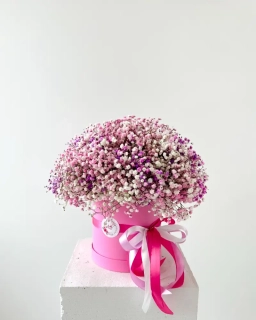 Flower Box s gypsofilou růžová a fialová